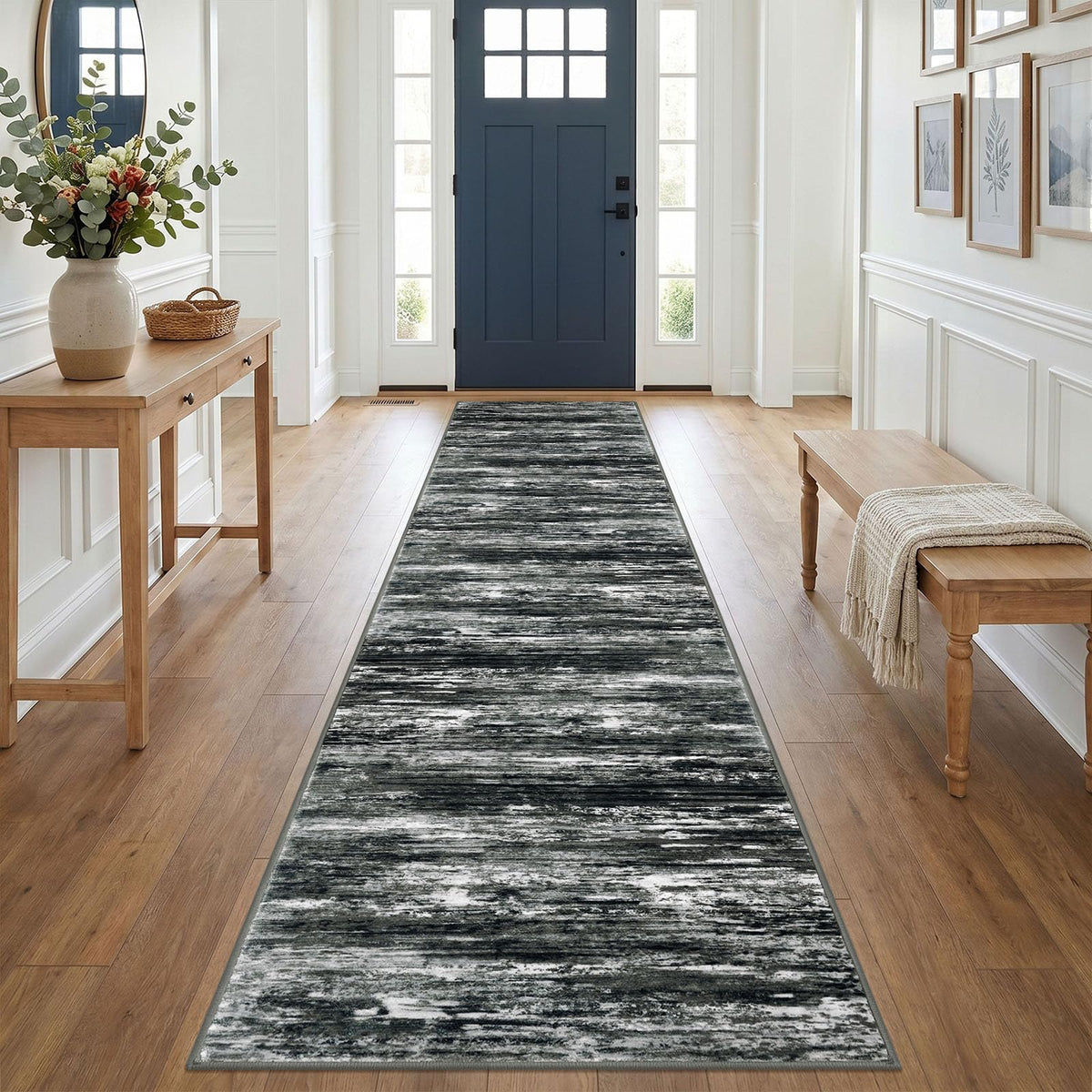 KOZYFLY Abstract Entryway Rug 2x3 Washable Door Mat Indoor Blue Beige