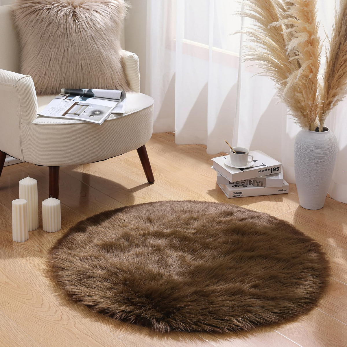 Ashler Faux Fur Rug, White, 2x3 Ft, Machine Washable