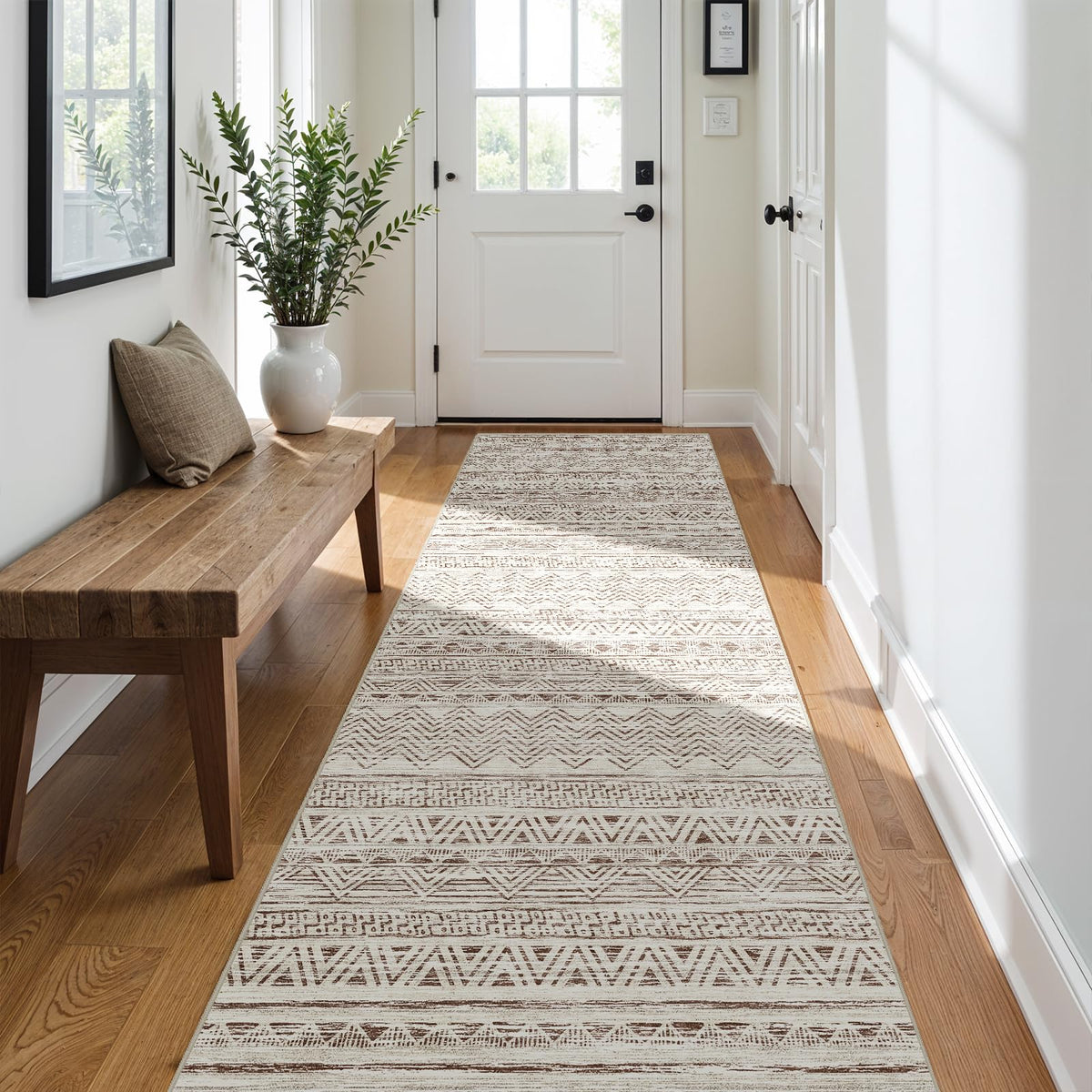 2x5 Runner Rug Washable Moroccan: Non Slip Kitchen Long Floor Mat Beige