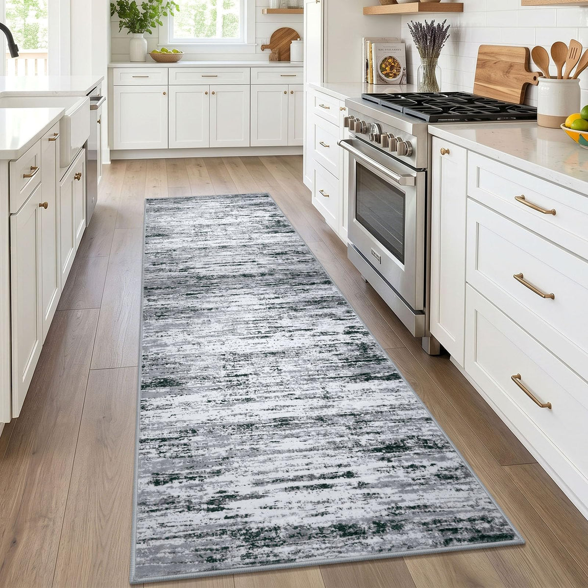 Lansny Abstract Washable 2x6 Runner Rug Non Slip Runners for Hallway