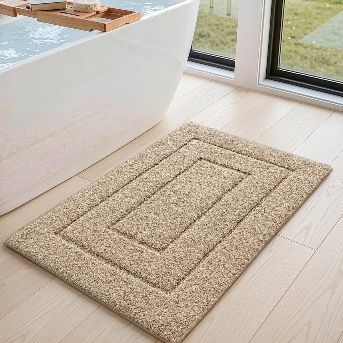DEXI Bathroom Rugs 36x24, Non-Slip Bath Mat Soft Absorbent, Beige