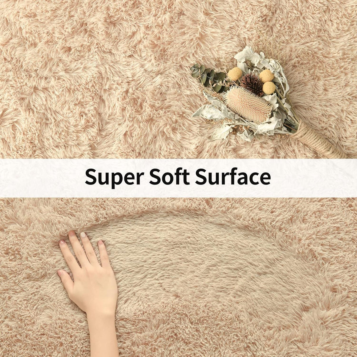 Merelax Fluffy Rug Shaggy Area Rug, Beige 2x4 Area Rugs for Bedroom, Small Kids Bedside Rug, Soft Non-Slip Entryway Throw Rugs for Living Room Bedroom Nursery Room Home Holiday Decor Aesthetic