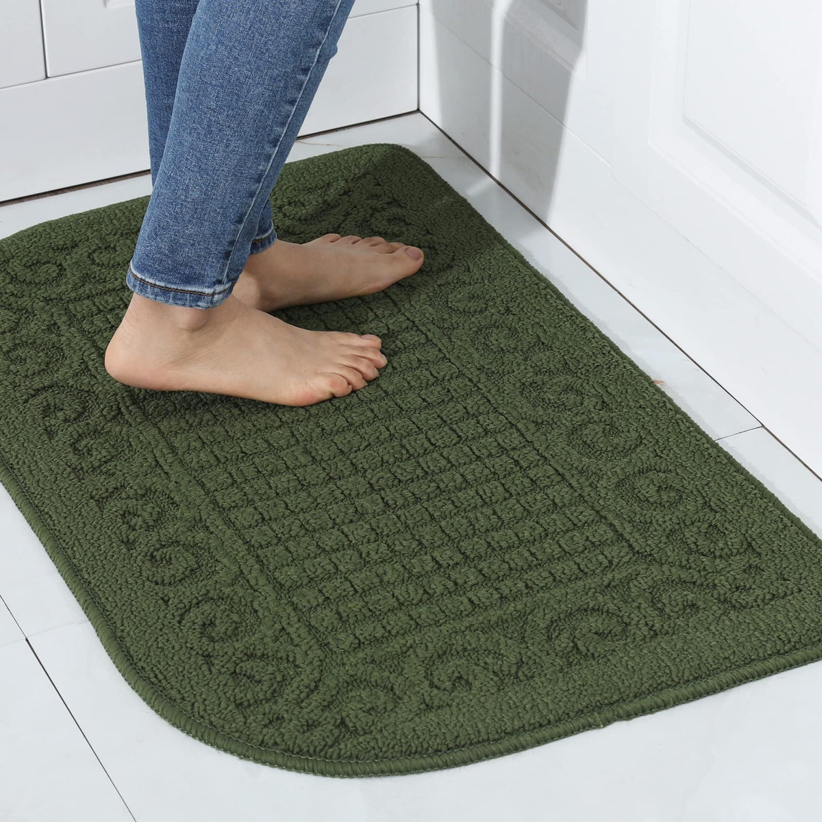 COSY HOMEER 27x18 Half Round Kitchen Rug,Non Slip Washable Mat,Burgundy 1PC