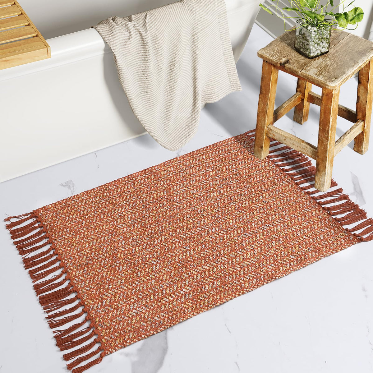 Lahome Belle Boho Bathroom Rugs, Small 2x3 Front Door Mat Lightweight Kitchen Rug Woven Cotton Area Rug with Tassels, Farmhouse Washable Black and White Throw Rug Low Pile Carpet for Entry Laundry