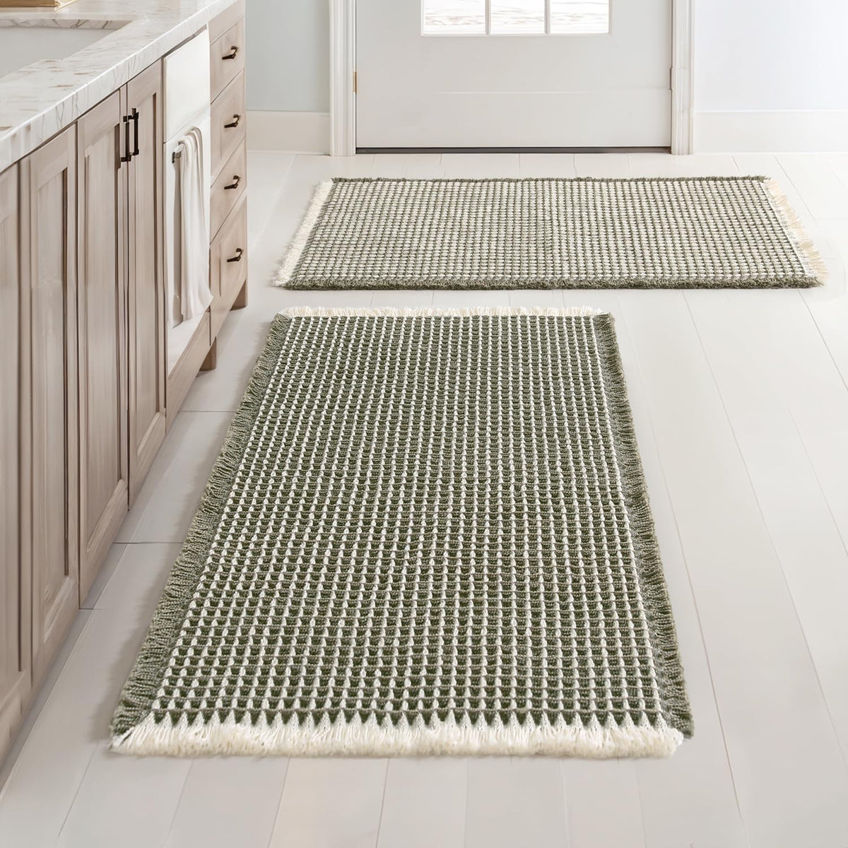 MIULEE Set of 2 Waffle Bathroom Rugs Boho Bath Mat Brown 18x30 Inch