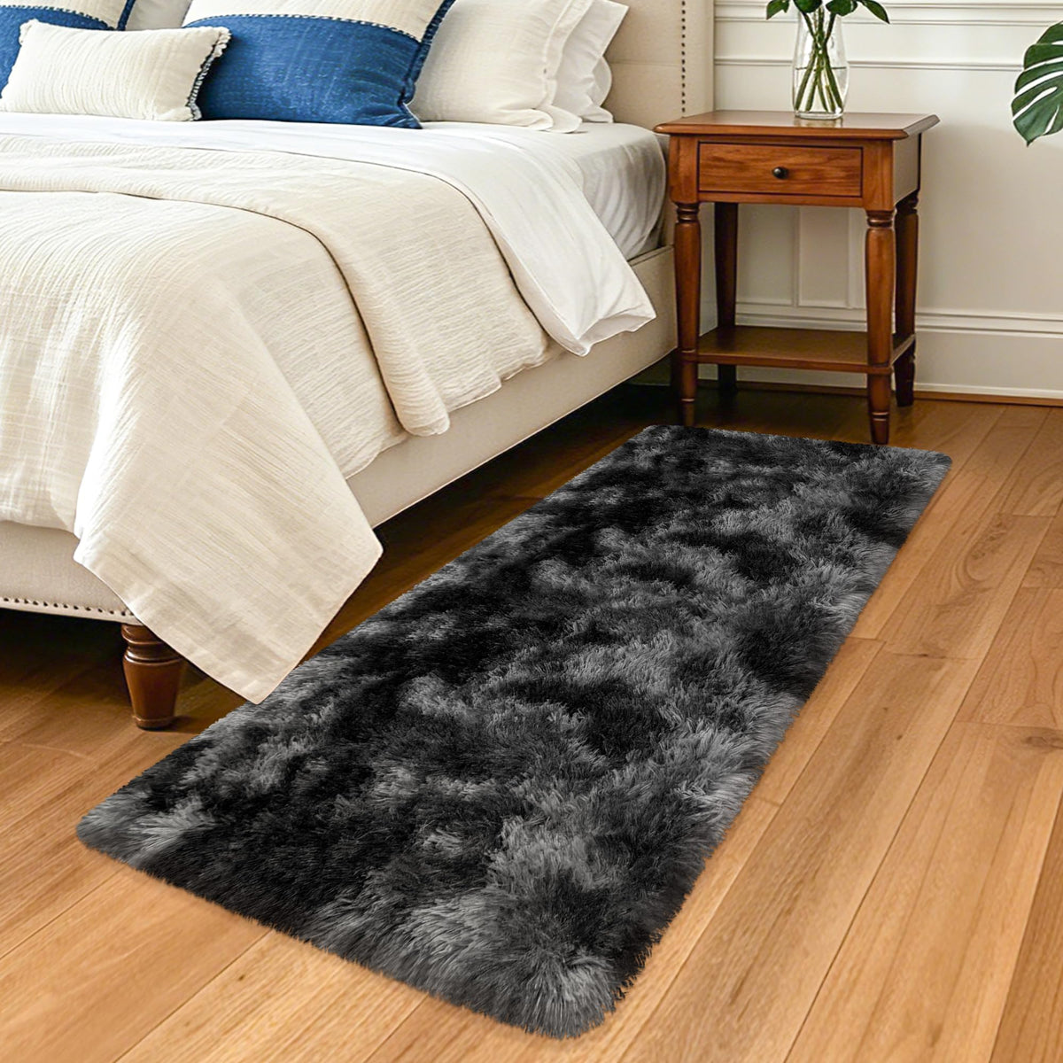 Soft Fluffy Beige Runner Rug for Bedroom, Bedside Long Rug Runner