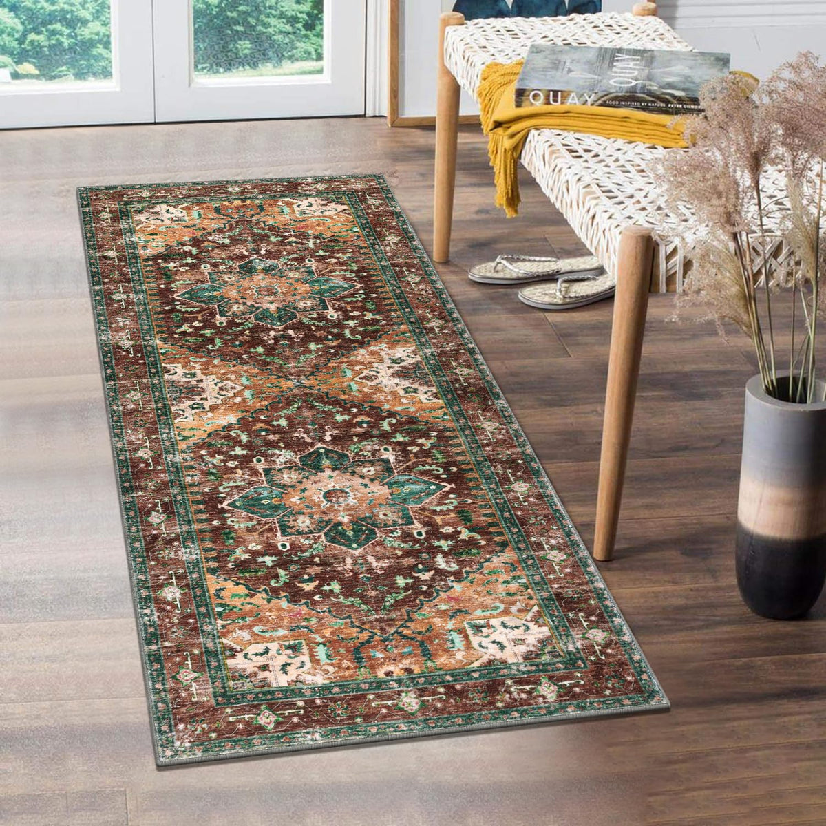 Yamaziot Washable Runner Rug, 2x8 Non-Slip Boho Vintage Hallway Kitchen Rug