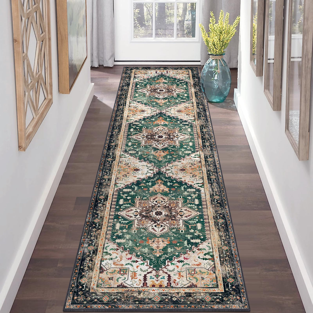 Yamaziot Washable Runner Rug, 2x8 Non-Slip Boho Vintage Hallway Kitchen Rug