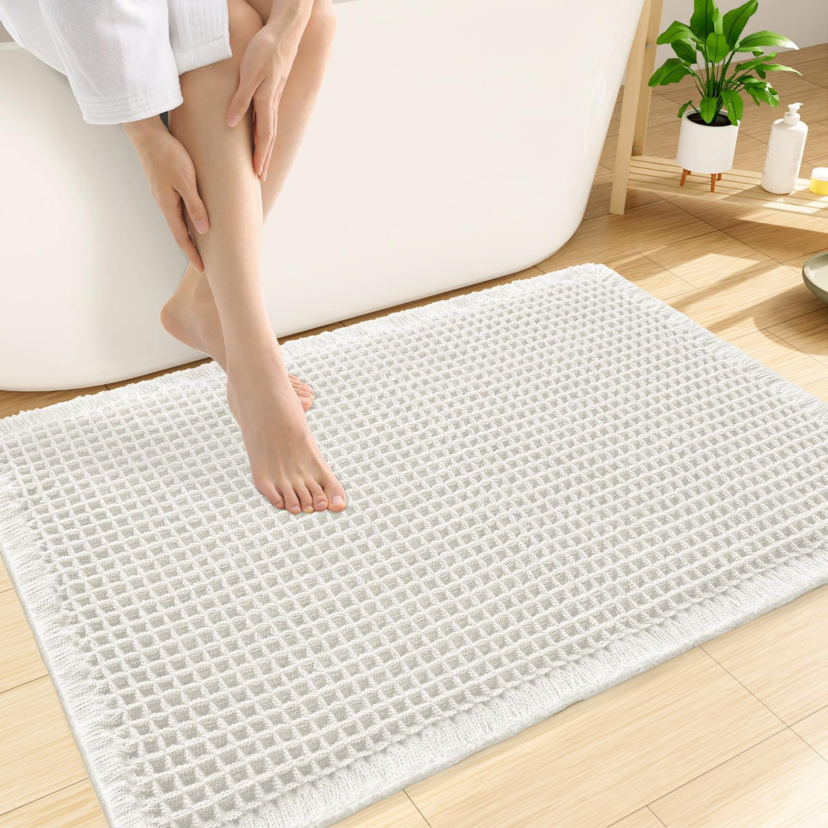 Smiry Waffle Bath Mat 30X20, Extra Soft Absorbent Bathroom Rugs, Brown