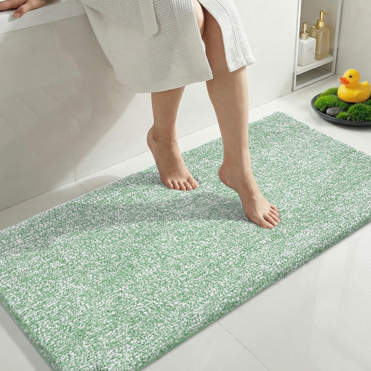 Yimobra Non Slip Machine Washable Bathroom Rug 24x17 Light Beige and White