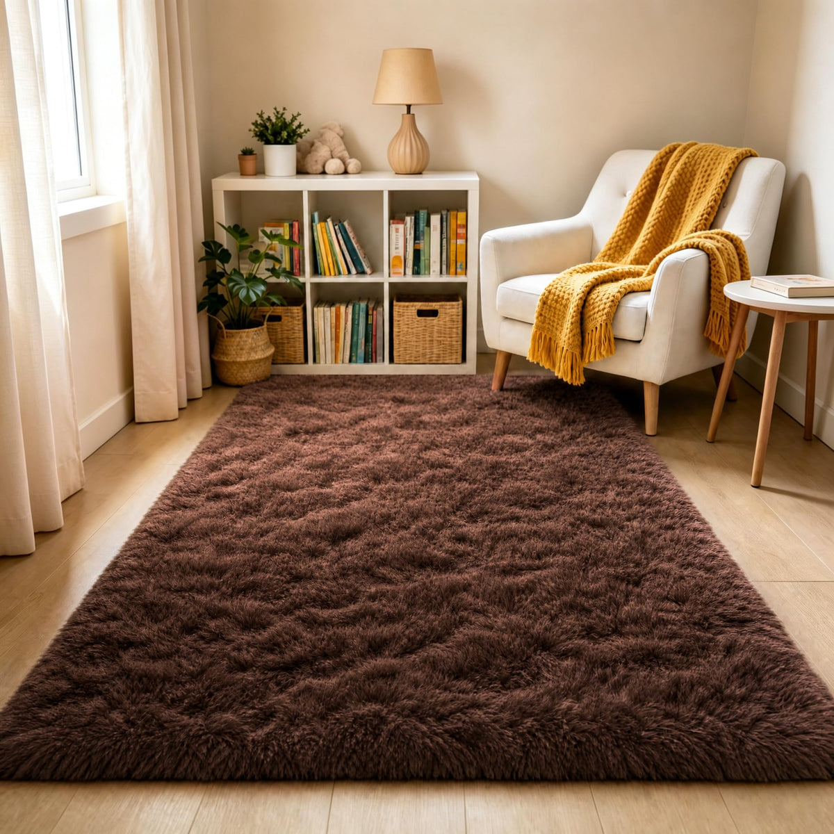 LOCHAS 2x3 Area Rugs Fluffy Living Room Carpets for Kids Bedroom, Brown