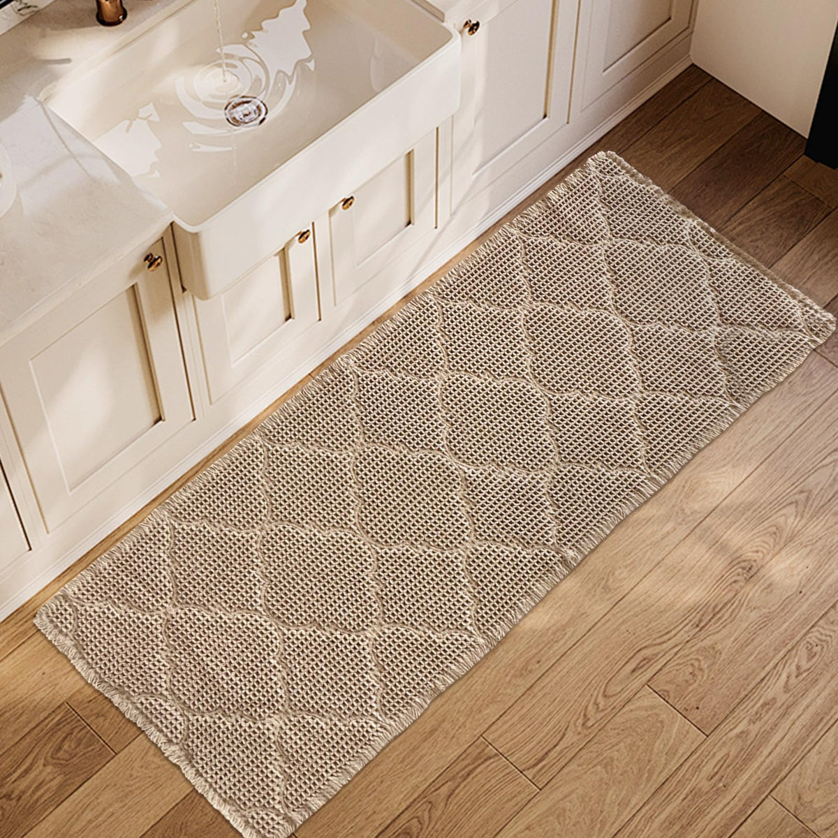 ZALL Tan Waffle Bath Mat,Super Absorbent Non Slip Bathroom Rug,Brown 18x30inch,Machine Washable Ultra Soft Floor Mats