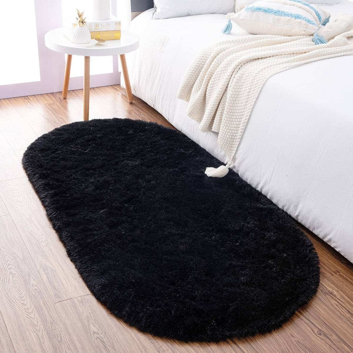 Noahas 2.6x5.3 Grey Fluffy Soft Oval Rug Non-Slip for Bedroom Dorm Hallway