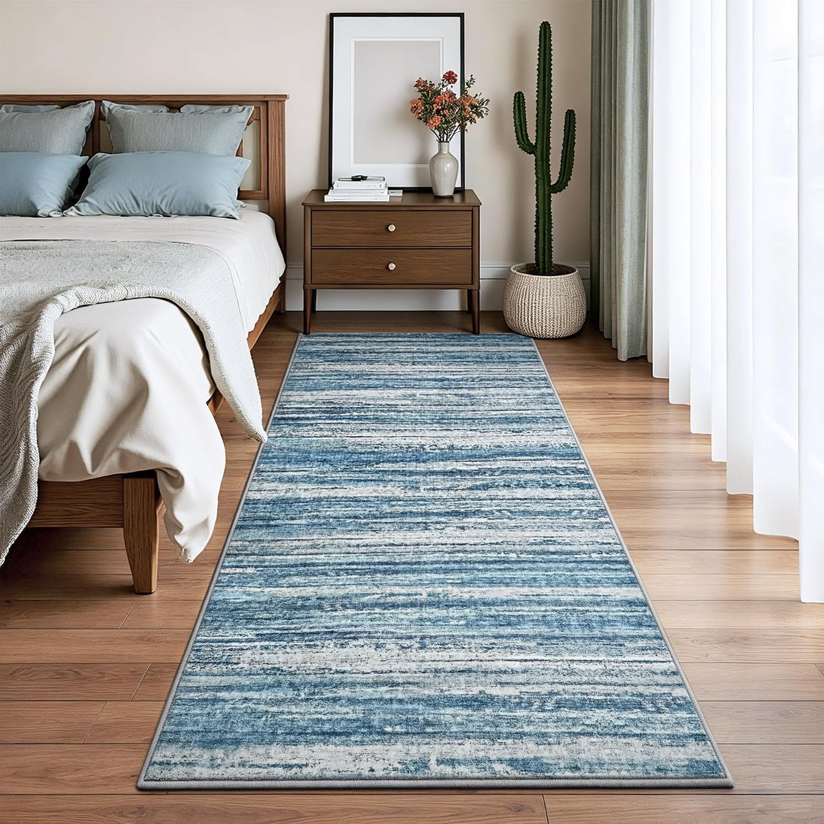 Chicrug 2x6 Blue Washable Runner Rug for Hallway Kitchen Entryway Non Slip