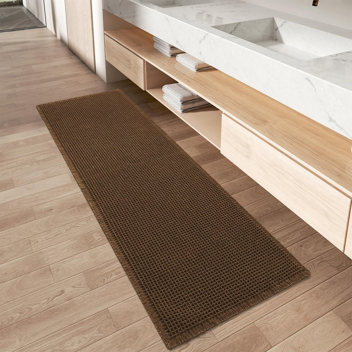 Upgraded Waffle Bath Mat Ultra Absorbent Non Slip Bathroom Mat, 17" x 24"
