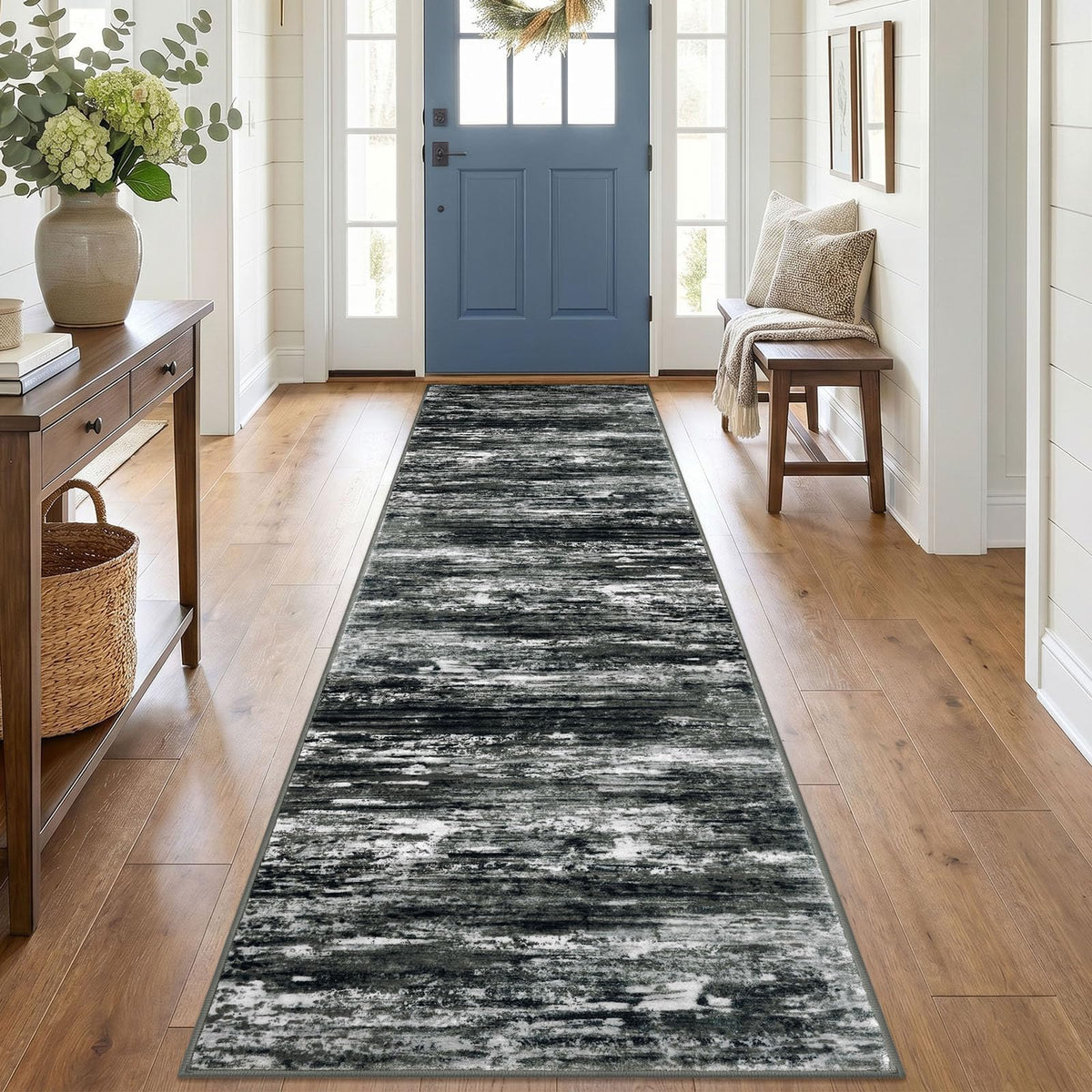 KOZYFLY Abstract Entryway Rug 2x3 Washable Door Mat Indoor Blue Beige
