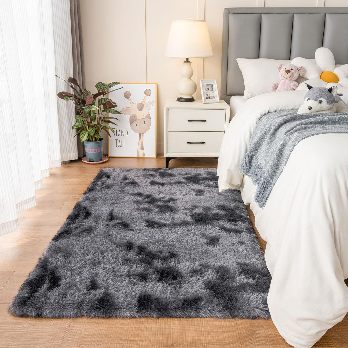duduta Navy Blue Fluffy Plush Runner Rugs 2x6 ft Tie Dye Rectangle Shag Rug
