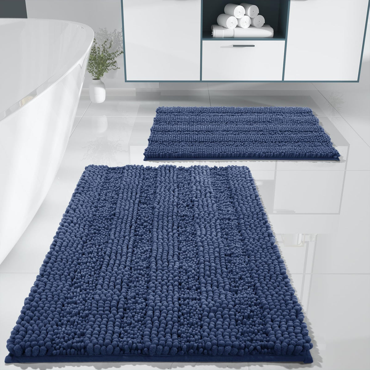 Yimobra Bathroom Rug Set 2 Piece, Absorbent Bath Mat Set, 32x20+24x17, Gray