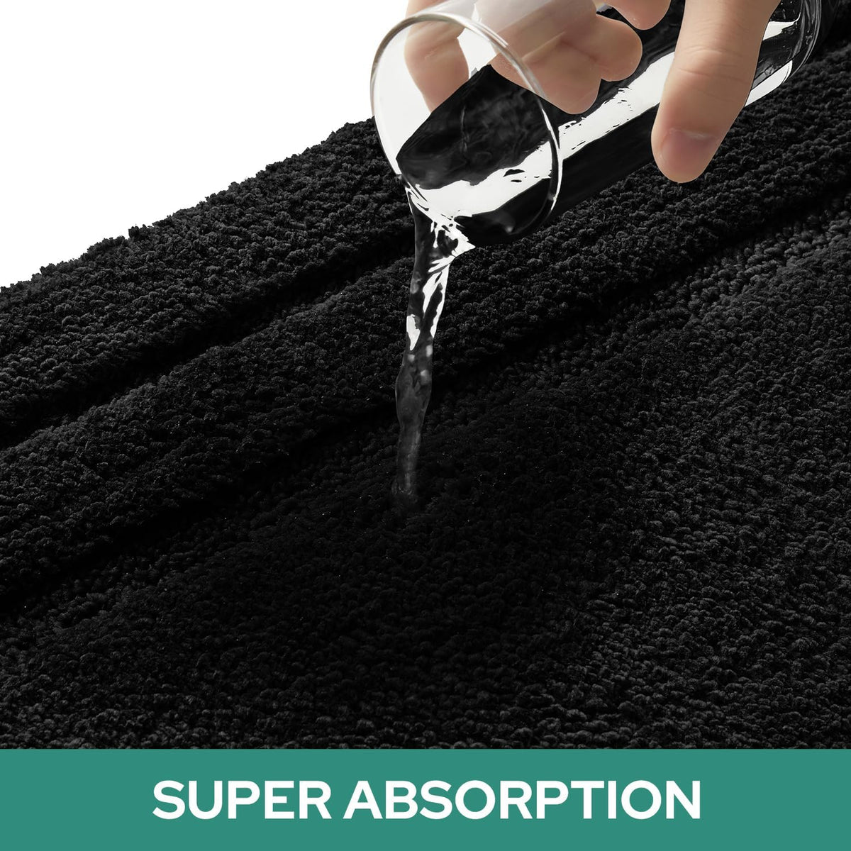 HOMEIDEAS Black Bathroom Rugs Set of 3, Non Slip Bath Mats