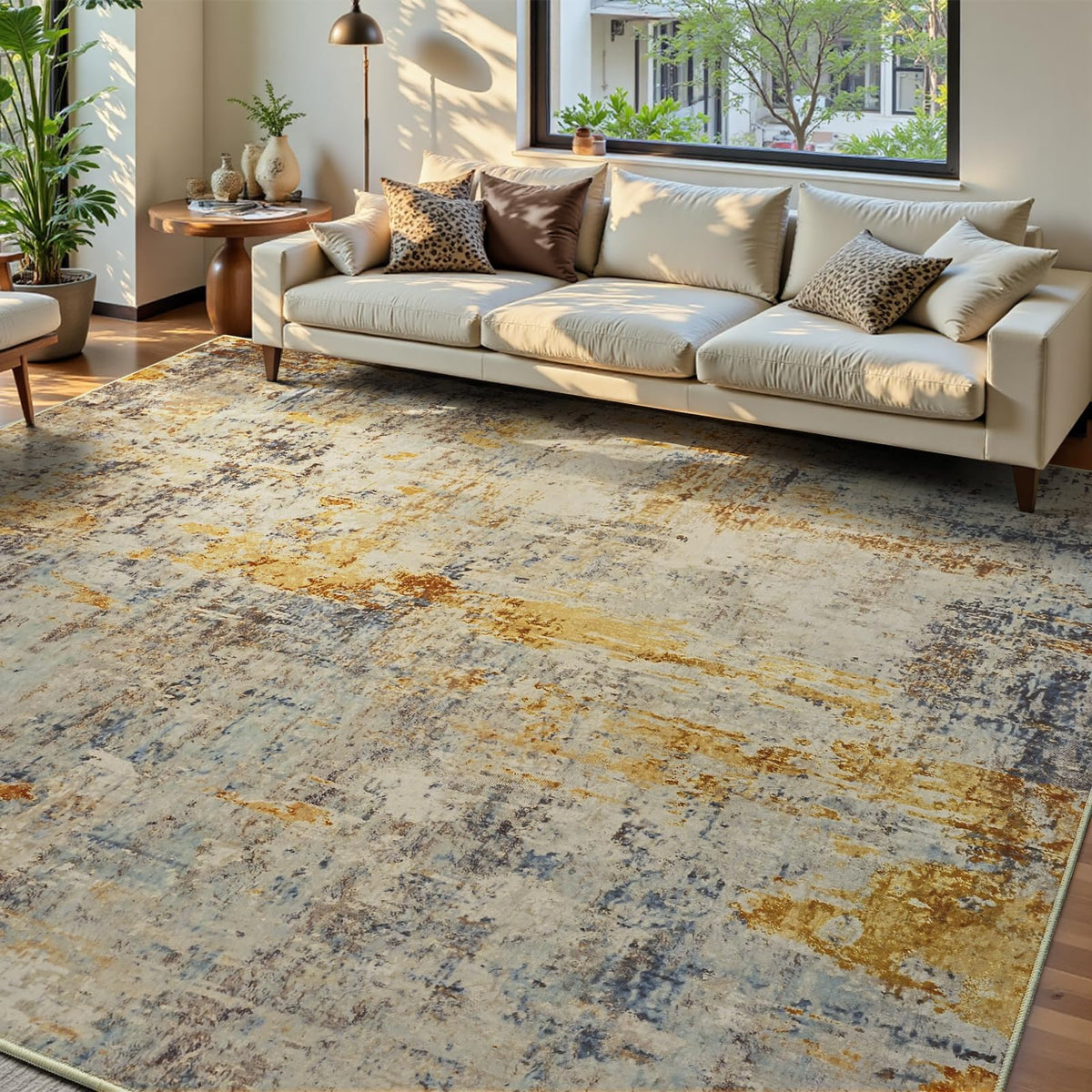 Ompaa 2x6 Rug Runners for Hallways Kitchen Runner Rug Non Slip Washable Grey Long Runner Rugs with Rubber Backing Soft Abstract Carpet Runner for Hallways, Kitchen, Bedroom, Bathroom, Entryway