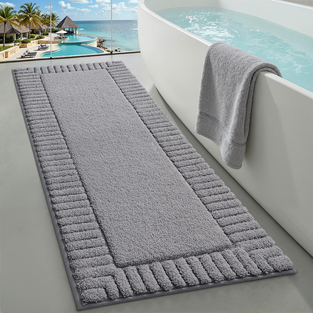 LUMI Soft Bathroom Rugs Absorbent, Non Slip Bath Mat 20x32, White