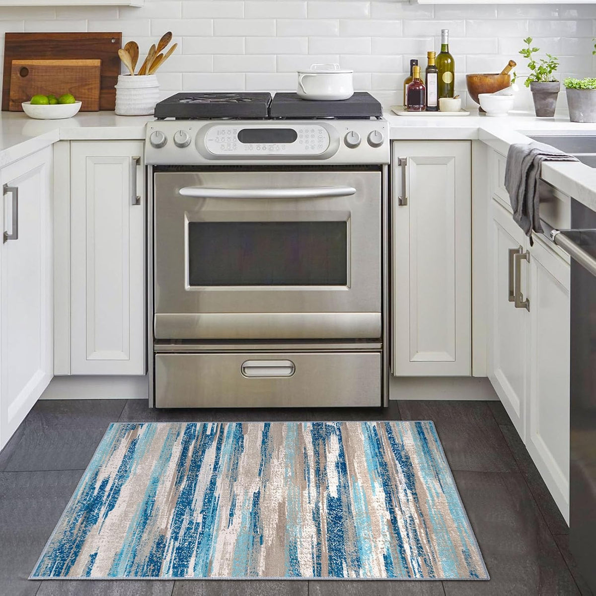 Lansny Abstract 2x3 Area Rug Small Washable Entryway Rug Non Slip Door Mat