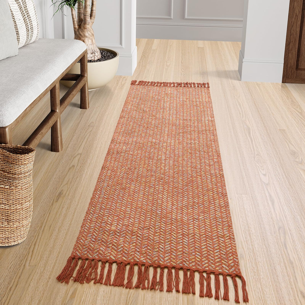 Lahome Belle Boho Bathroom Rugs, Small 2x3 Front Door Mat Lightweight Kitchen Rug Woven Cotton Area Rug with Tassels, Farmhouse Washable Black and White Throw Rug Low Pile Carpet for Entry Laundry