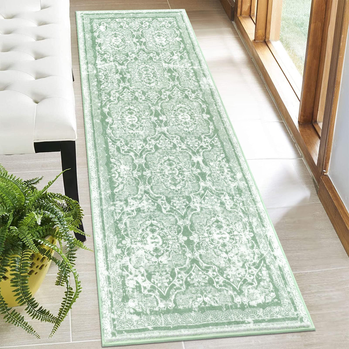 Vaukki Hallway Runner 2x6 ft, Grey Vintage Shaggy Soft Kitchen Rug