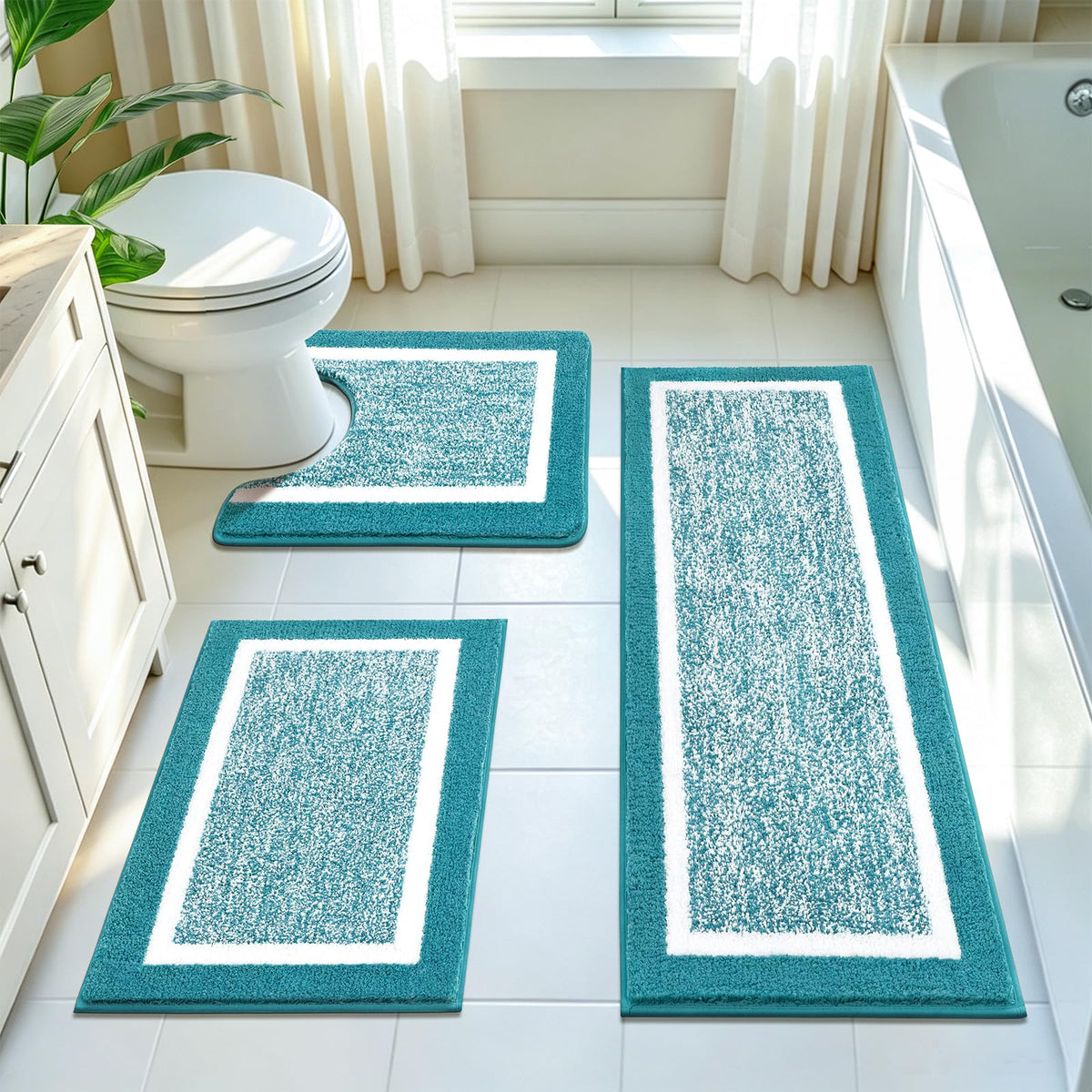 Pauwer Bathroom Rugs 3 Piece Set, Non Slip Washable Bath Mat, Dark Grey