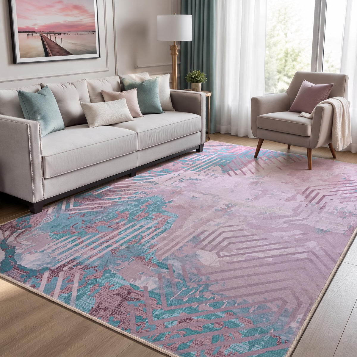 Toneed Washable 2x6 Non-Slip Runner Rug for Hallway Kitchen, Grey