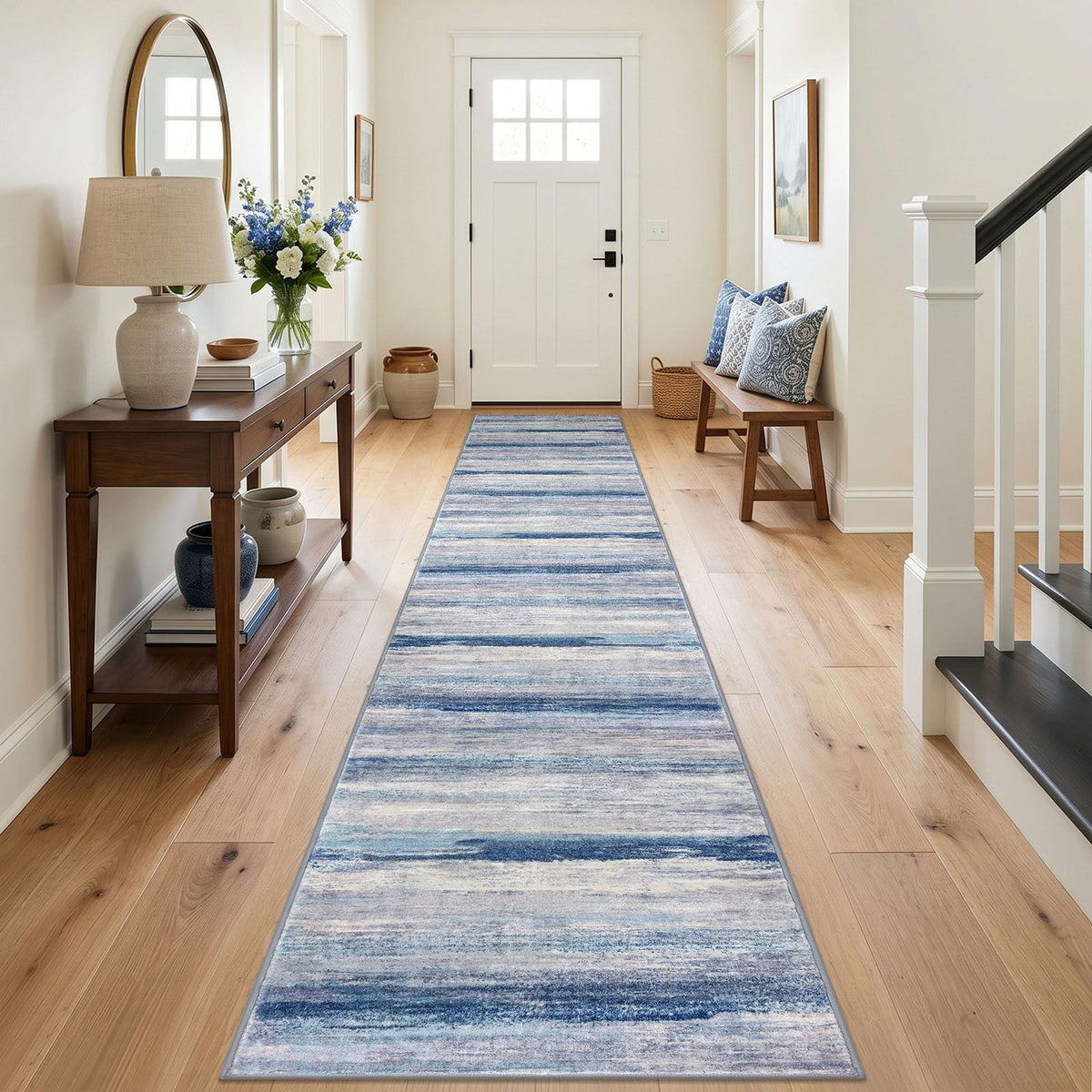 KOZYFLY Abstract Entryway Rug 2x3 Washable Door Mat Indoor Blue Beige