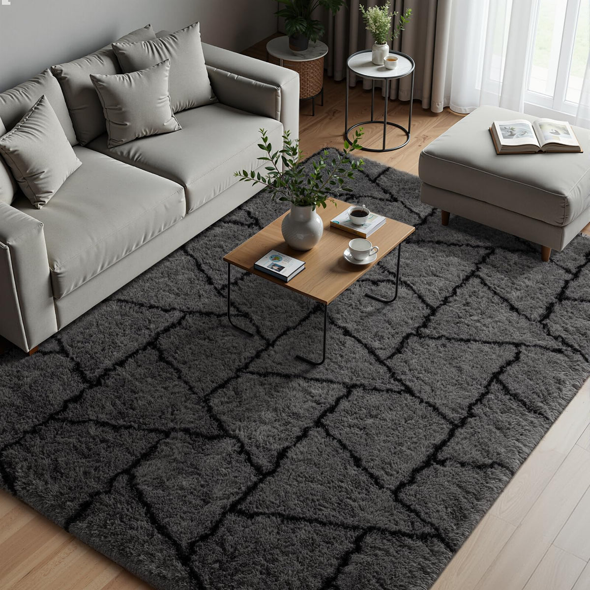 Zentavio 2x6 Runner Rugs for Hallway Shag Soft Bedroom Bedside Rugs Non Slip Fluffy Carpet for Kids Girls Boys Home Decor Aesthetic Dorm Nursery Tie-Dyed Black Grey