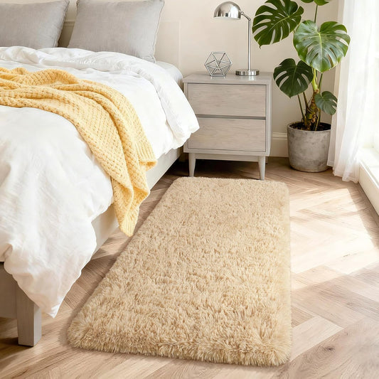 Merelax Fluffy Rug Shaggy Area Rug, Beige 2x4 Area Rugs for Bedroom, Small Kids Bedside Rug, Soft Non-Slip Entryway Throw Rugs for Living Room Bedroom Nursery Room Home Holiday Decor Aesthetic