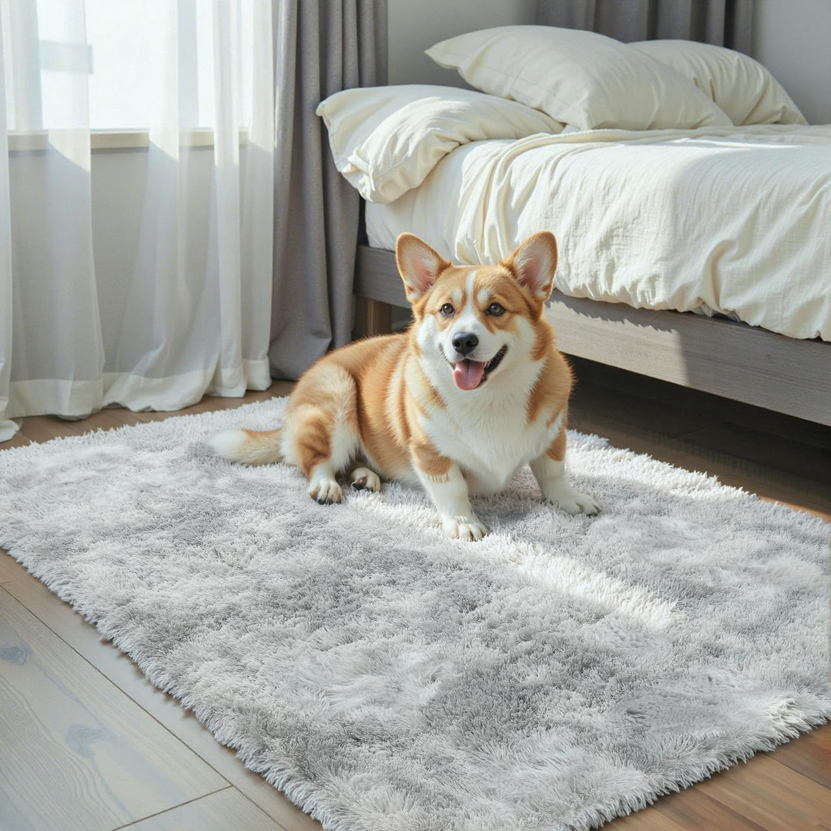Small Shag Area Rug for Bedroom, 2x3 Cream Soft Plush Carpet