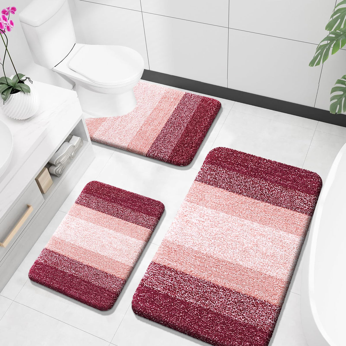 OLANLY Microfiber Bathroom Rugs Sets 3 Piece, Absorbent Bath Mats, Grey