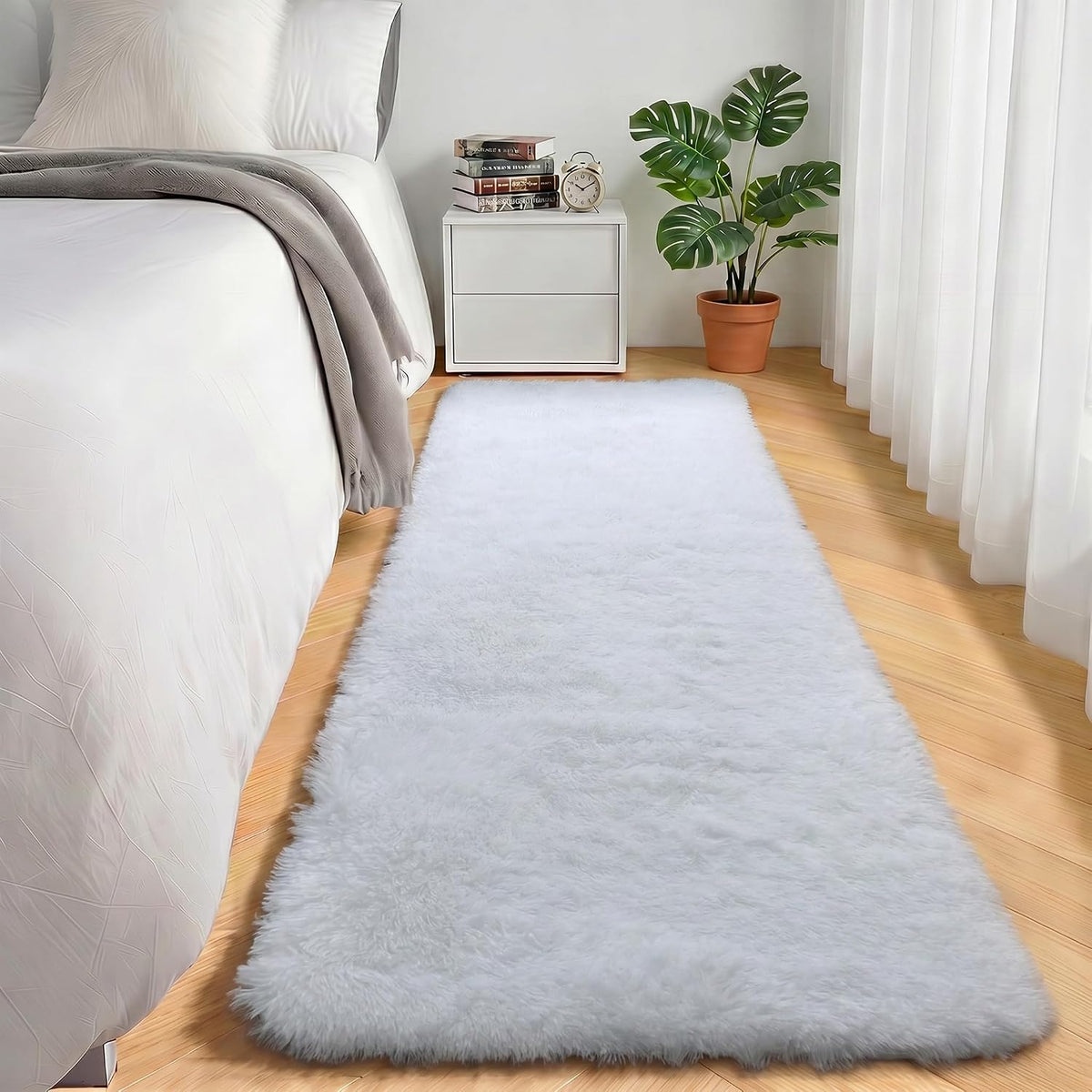 White Runner Rugs for Bedroom Living Room, Fluffy 2x6 Bedside Soft Area Rug