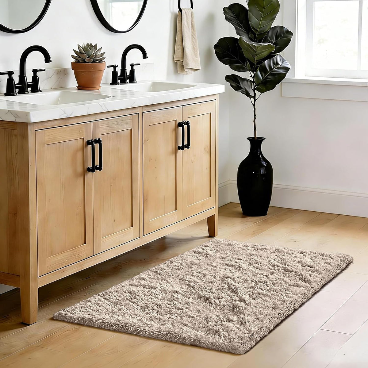 Beige 2x4 Area Rugs for Bedroom, Fluffy Shag Rug Small Rug Bedside Carpet
