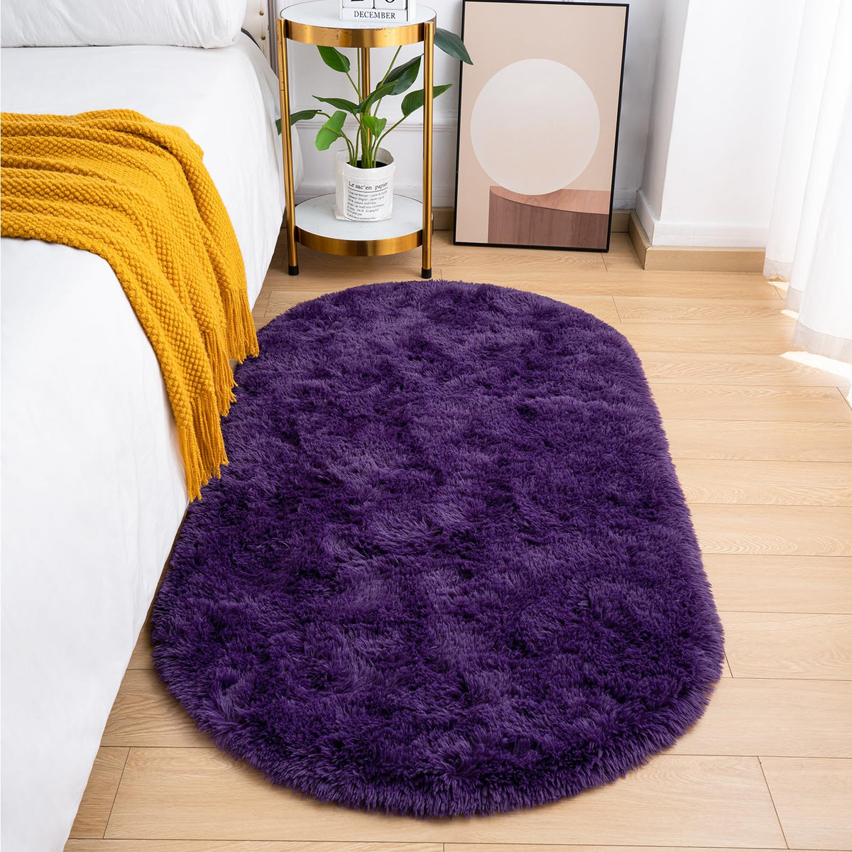 Goideal Fluffy Bedroom Rug, Small Oval Area Rugs, Cream Shag Bedside Carpet for Kids Room Nursery Dorm Cute Fuzzy Indoor Decor for Boy and Girl, 2.6 x 5.3 Feet