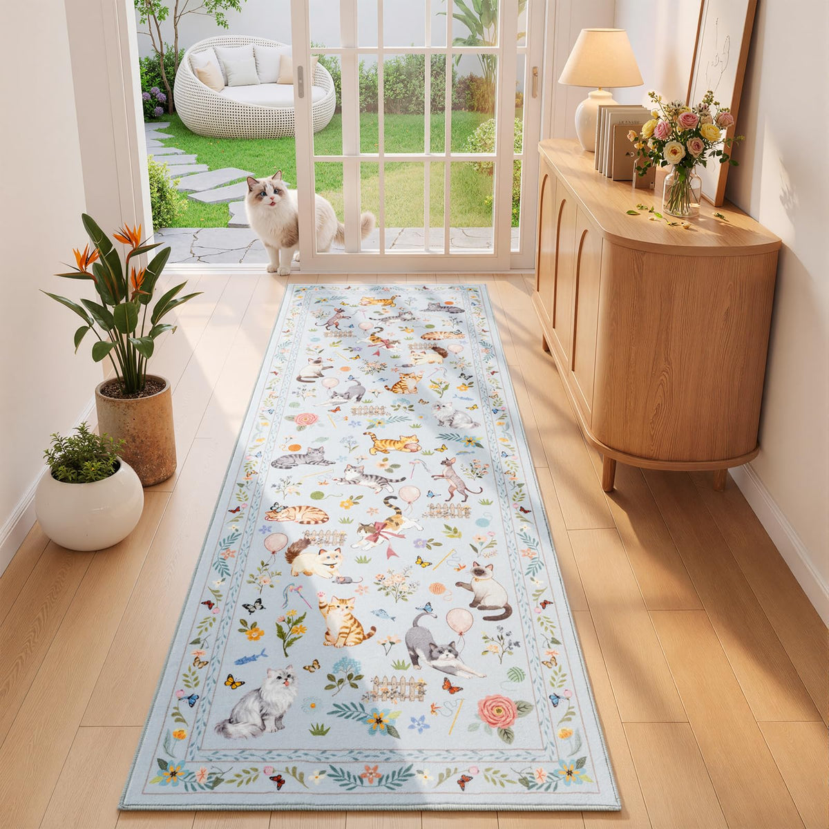 Unirea 2x3 Black Cute Cat Area Rug for Kitchen Entryway, Washable Door Mat