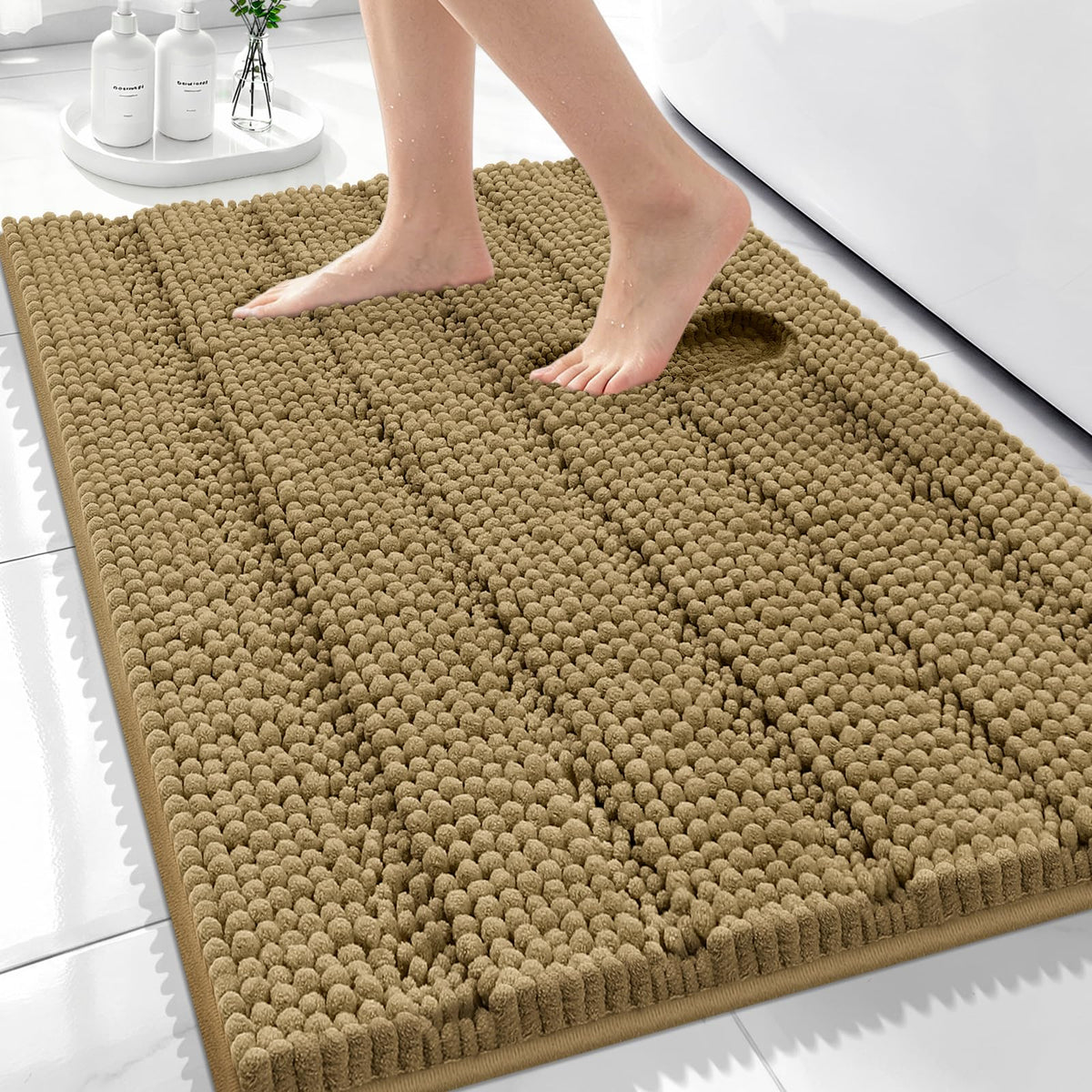 Bcoimo Small Bath Rug Mat,24x17 Chenille Non Slip Gray Bathroom Shower Mat