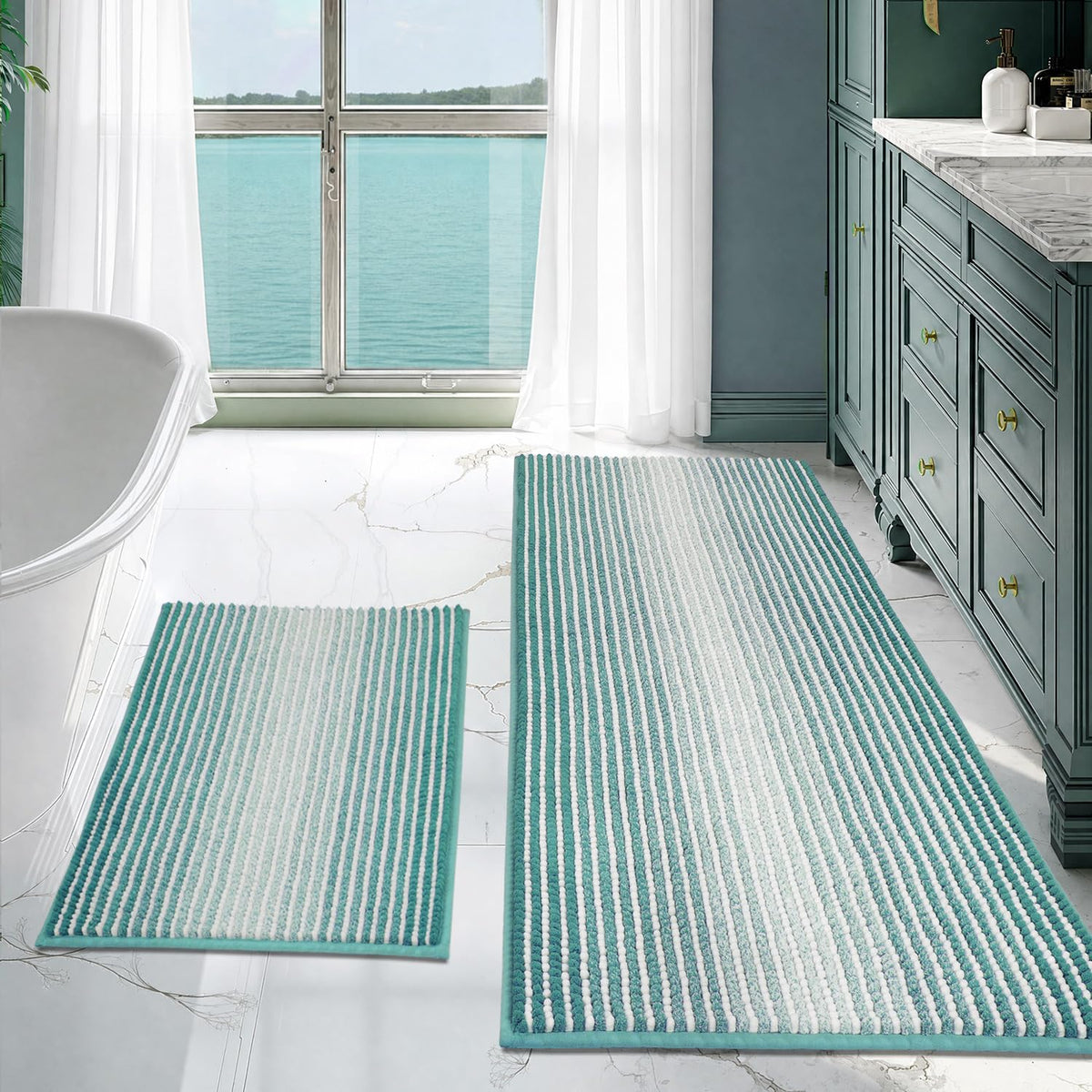 BSICPRO Bathroom Rugs Sets 2 Piece, Non Slip Boho Bath Mats, Beige