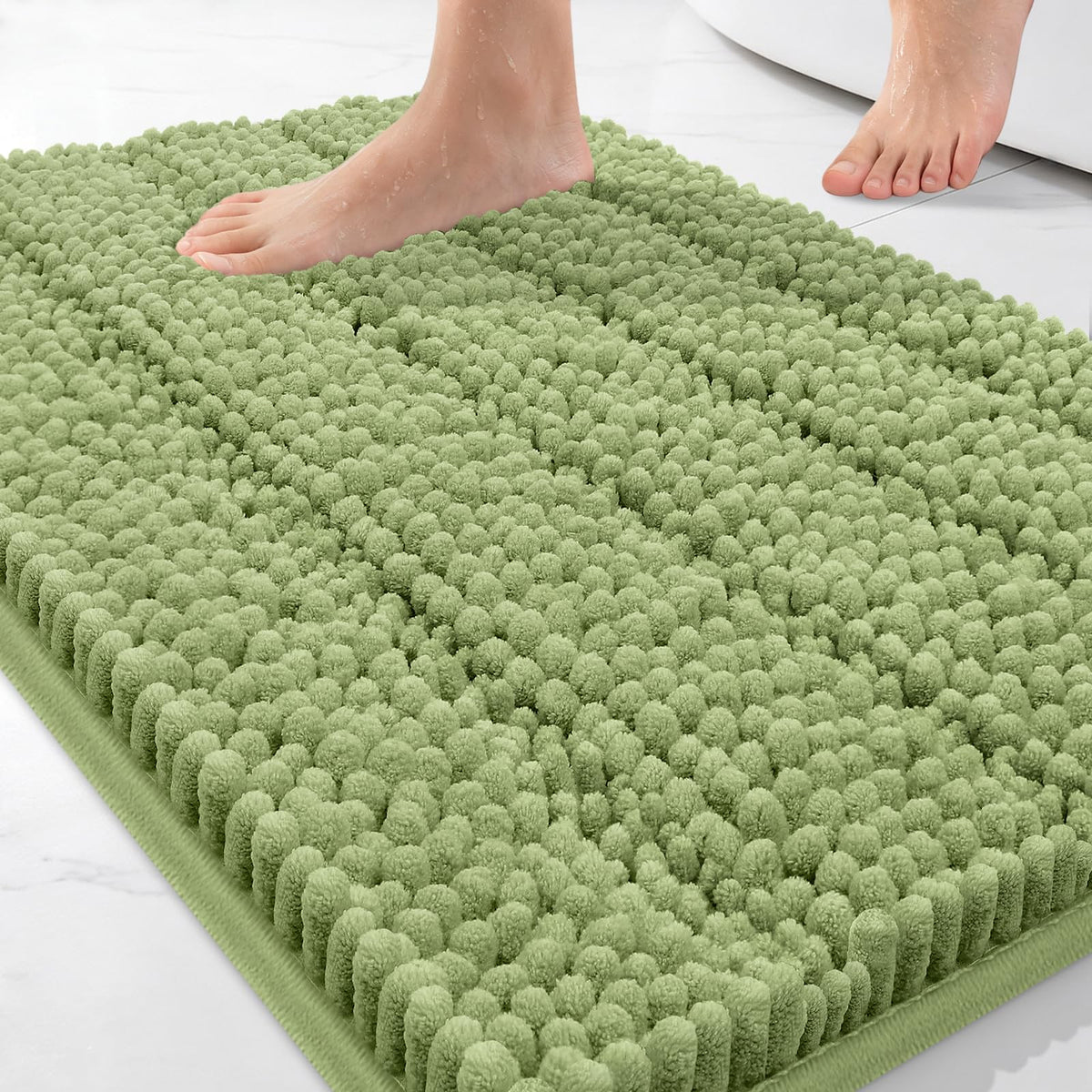 Bcoimo Small Bath Rug Mat,24x17 Chenille Non Slip Gray Bathroom Shower Mat