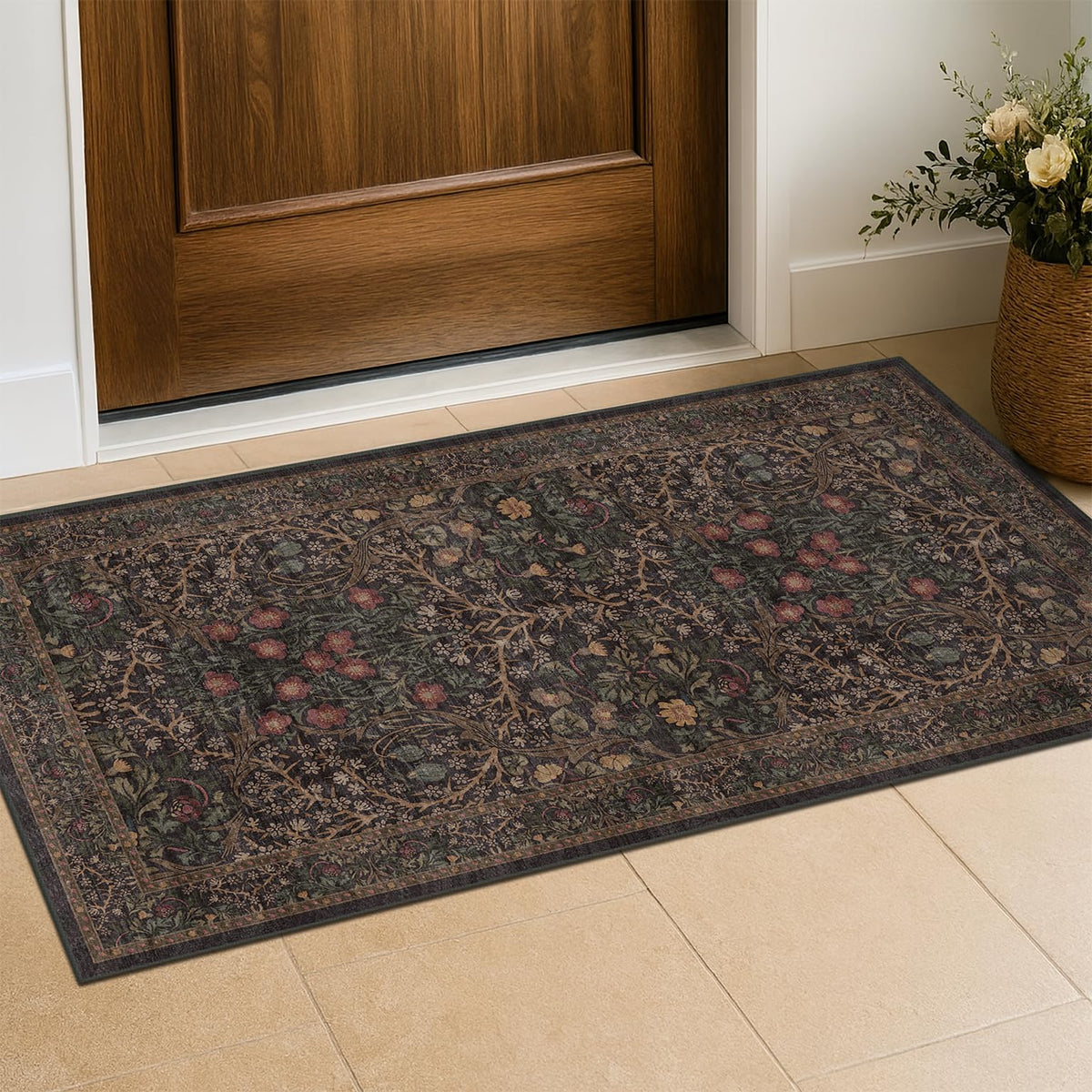 Washable Plum Purple Runner Rug 2x6 - Boho Rug Runner for Bathroom, Kitchen, Indoor Entryway, Low Pile Violet Carpet for Bedroom Bedside, Laundry Room, Hallway Mats for Floor, Stain Resistant