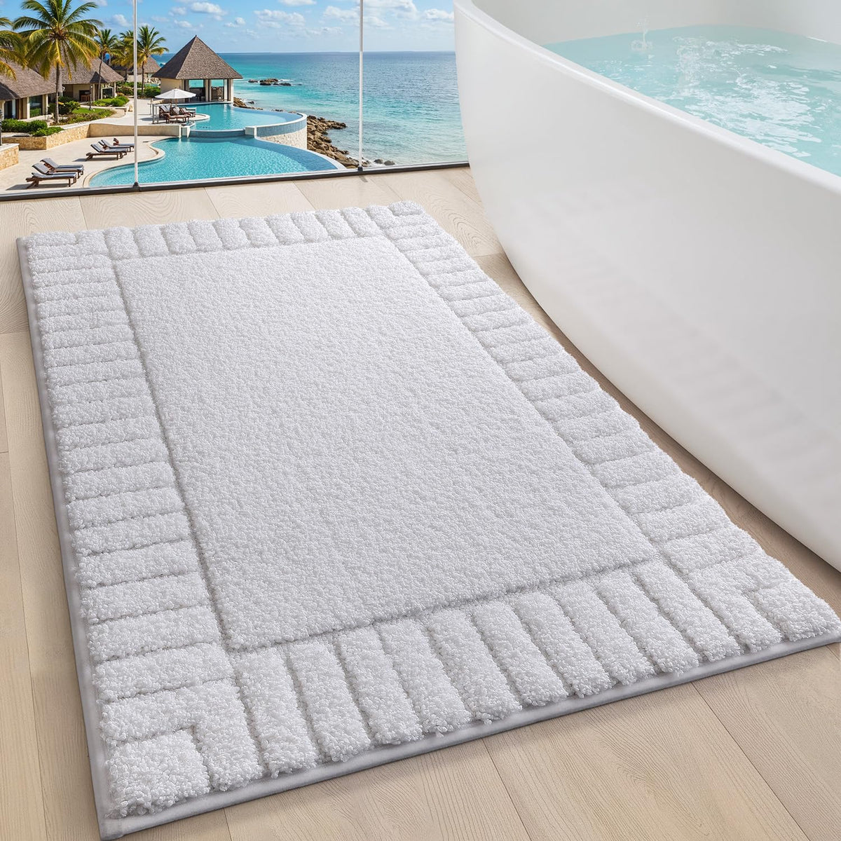 LUMI Soft Bathroom Rugs Absorbent, Non Slip Bath Mat 20x32, White
