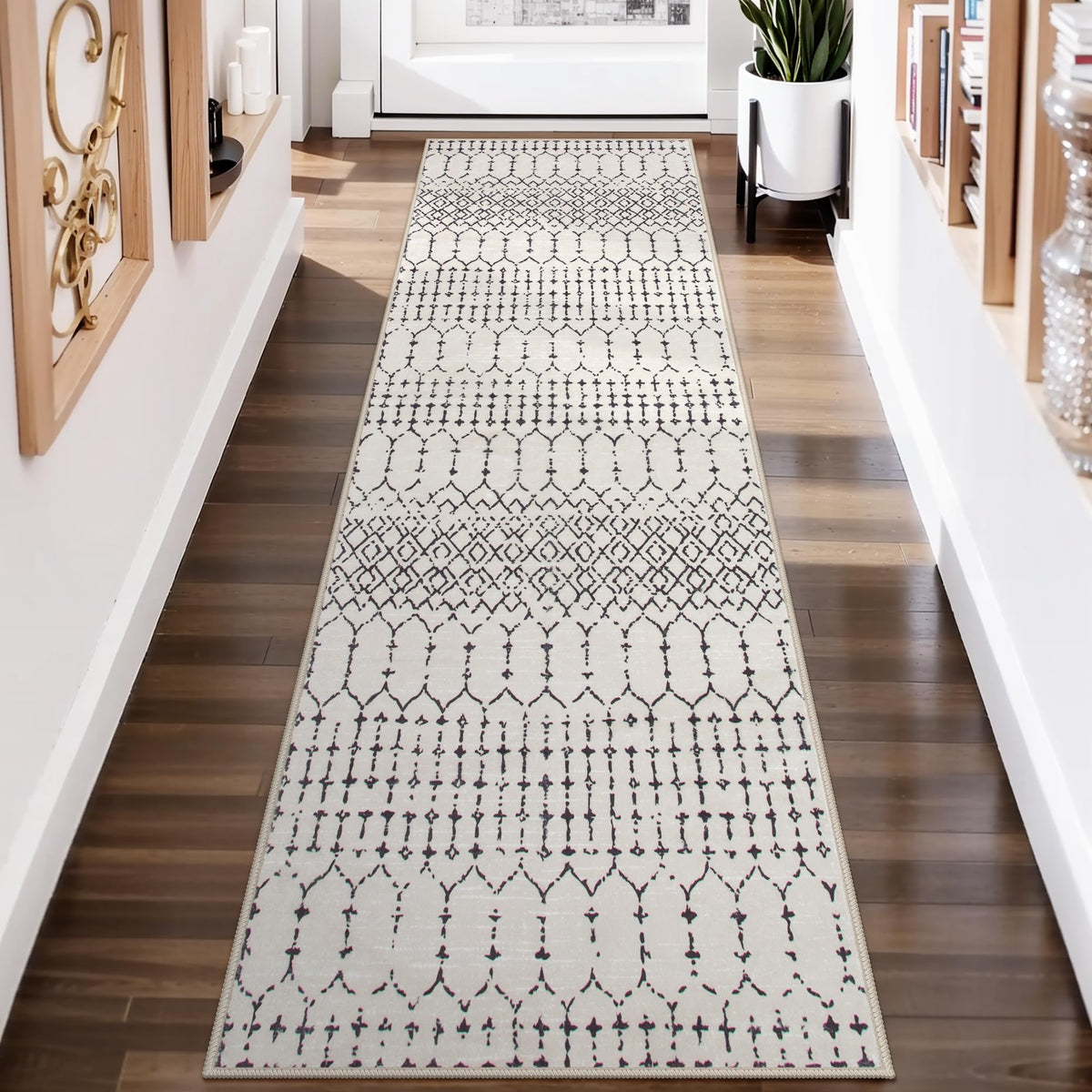 Lahome Moroccan Indoor Rugs for Entryway 2x3 Area Rug Non-Slip Backing Washable Inside Door Mats Low-Profile Throw Soft Rugs for Bathroom, Geometric Print Distressed Blue Rug for Kitchen Bedside Hana