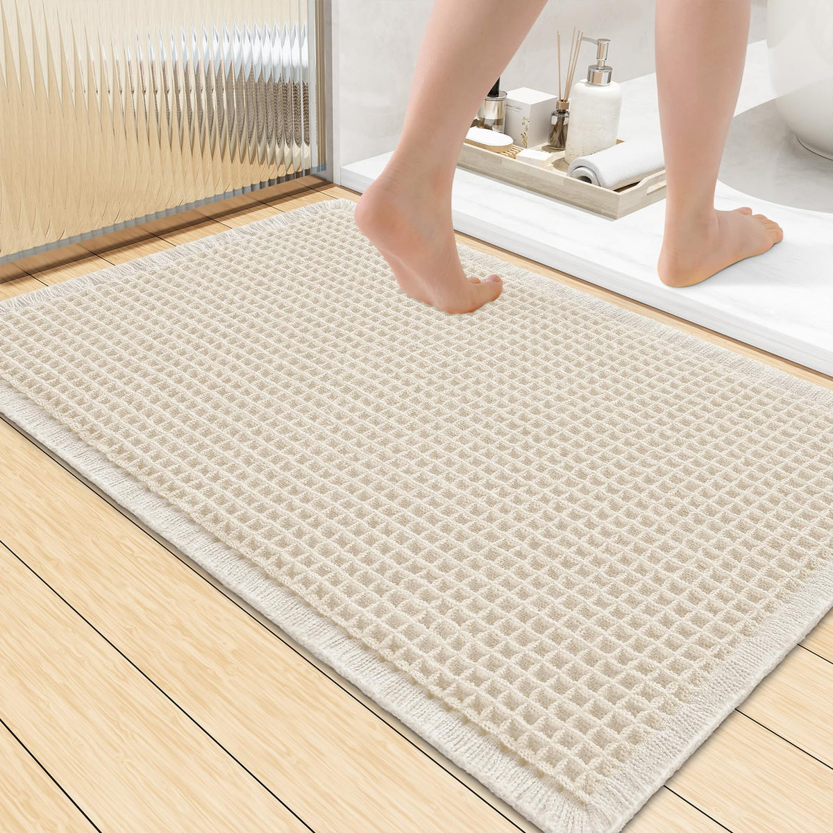 Smiry Waffle Bath Mat 30X20, Extra Soft Absorbent Bathroom Rugs, Brown