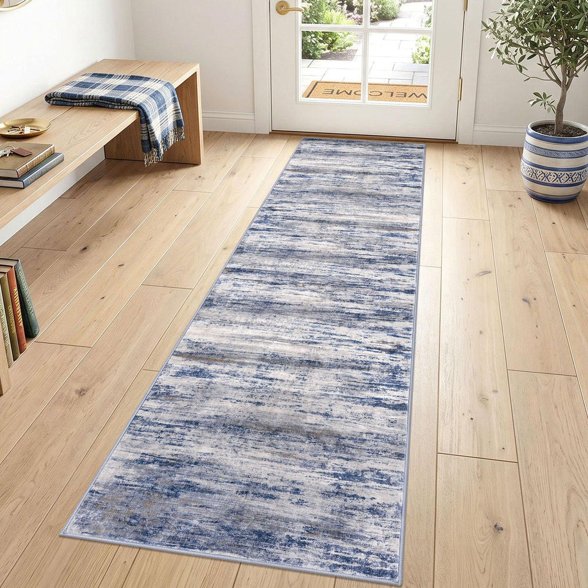 KOZYFLY Abstract Rugs for Entryway 2x3 Washable Small Area Rug Grey-Blue