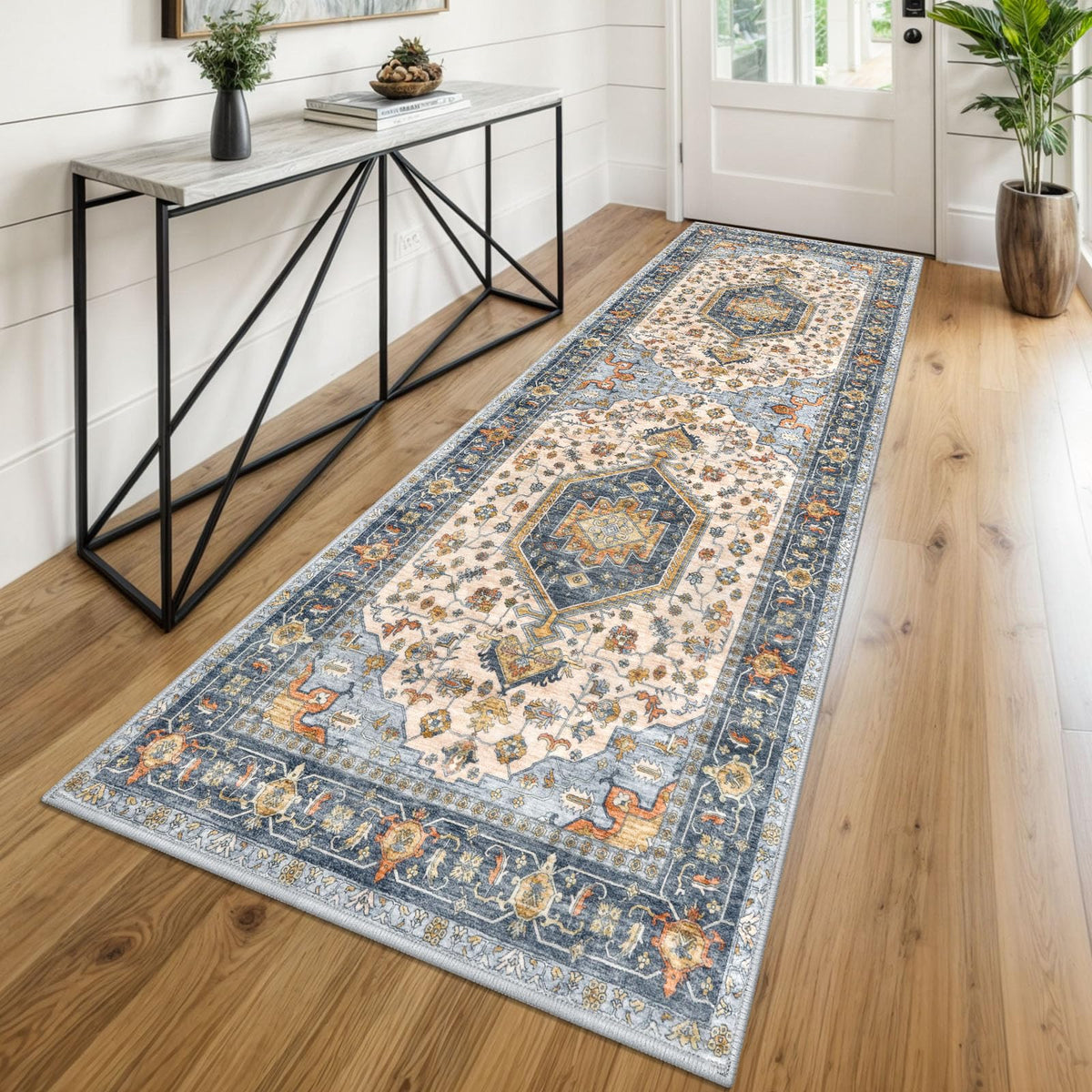 KUTA Entryway Rugs Indoor Washable Small Area Rug 2x3 Blue Entrance Carpet