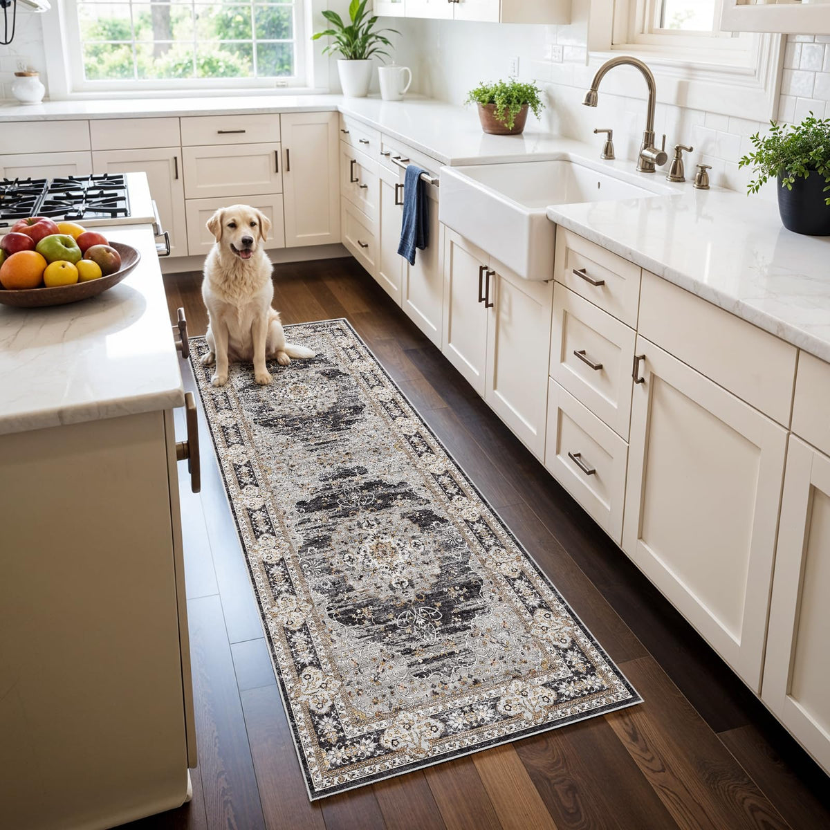 2x3 Washable Entryway Area Rug - Non-Slip Boho Throw Rugs Beige Gray