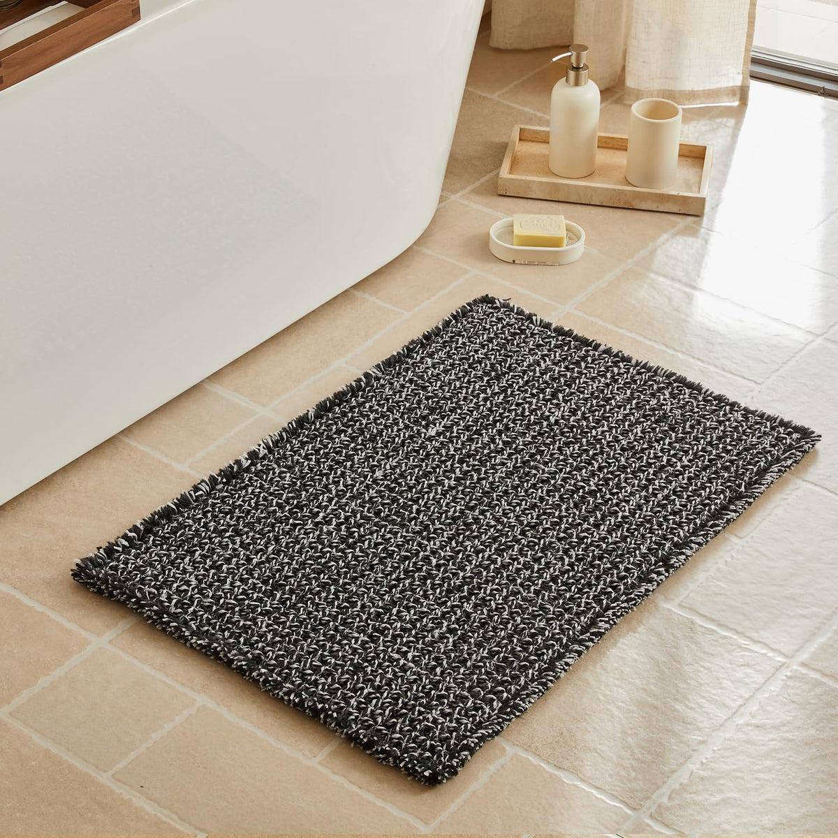 Triohero Waffle Bath Mat, Small Boho Bathroom Rugs Non Slip, 16x24 Khaki